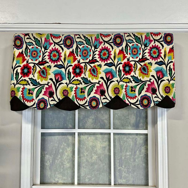 RLF Home Fiesta Floral Petticoat Window Treatment High Quality Valance 3" Rod Pocket 50" x 15" Black/Multicolor, 2 of 4