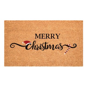 HomeRoots 17" X 29" Brown And Black Christmas Merry Christmas Outdoor Coir Door Mat - 1 of 3