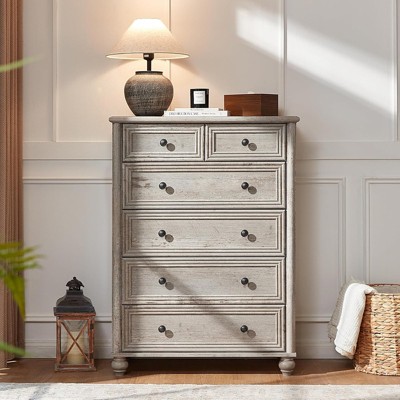 Aukfa Farmhouse 5-Drawer Chest of Drawers with Fluted Trim, Tall Bedroom Dresser in Weathered Gray