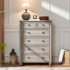 Aukfa Farmhouse 5-Drawer Chest of Drawers with Fluted Trim, Tall Bedroom Dresser in Weathered Gray - 1 of 4