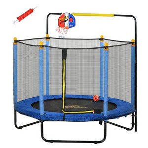 SEVOBAL 4.6' Kids Trampoline with Basketball Hoop 55" Indoor Trampoline Small Springfree Trampoline Gifts for Kids Toys Ages 3-10, Blue, 55"*55"*55" - 1 of 4