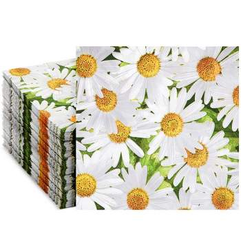 Juvale Juvale 100 Pack Decorative Daisy Floral Paper Napkins, 2-Ply, 6.5x6.5”, Napkins for Bridal Shower, Tea Party, & Wedding