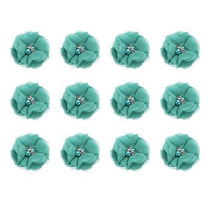 Unique Bargains Artificial Rhinestone Chiffon Flower Heads 12 Pcs Blue - 1 of 4