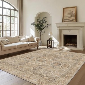 Abynow Diamond Distressed Persian Style Washable Indoor Rug - 1 of 4