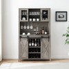 70'' Coffee Bar Cabinet - Farmhouse Wine Bar Cabinet with Storage Shelves 6-Bottle Wine Rack & 12 Stemware Slots Sliding Barn Doors Buffet Cabine - 2 of 4