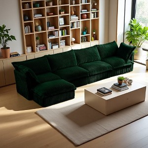156.6" Corduroy Slipcovered L-Shaped Modular Sectional Sofa with French Edges & Removable Covers - 1 of 4
