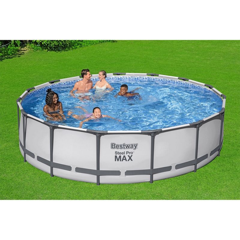 Bestway Steel Pro MAX 15'x42" Round Metal Frame Above Ground Outdoor Swimming Pool with 1,000 Filter Pump, Ladder, and Cover, 3 of 8