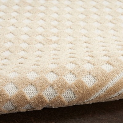 Taupe and White Synthetic Checkered Rectangular Area Rug