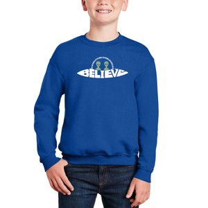 LA Pop Art Believe UFO - Boy's Word Art Crewneck Sweatshirt - 1 of 3