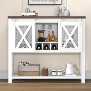 Coffee Bar Cabinet with Storage - Sideboard Buffet Storage Cabinet, Farmhouse Wine Bar Cabinet, Liquor Cabinet Bar Equipped with Wine Glass Rack, - 1 of 4