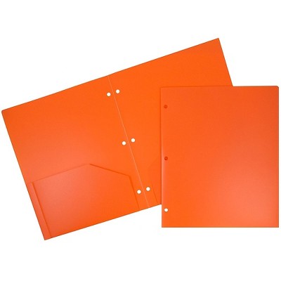 JAM Paper Heavy Duty Plastic 3 Hole Punch Two-Pocket School Folders Orange 383HHPORA