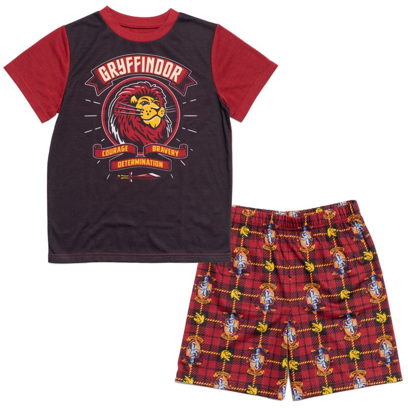 Harry Potter Gryffindor Hufflepuff Ravenclaw Slytherin Pajama Shirt and Shorts Sleep Set Little Kid to Big Kid, 1 of 7