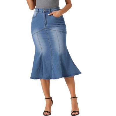 Allegra K Women's Fishtail Washed Midi Jean Bodycon Skirt