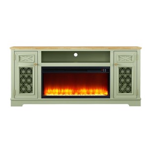 Festivo Farmhouse 70" TV Stand for TVs up to 80" with Fireplace Green - 1 of 4