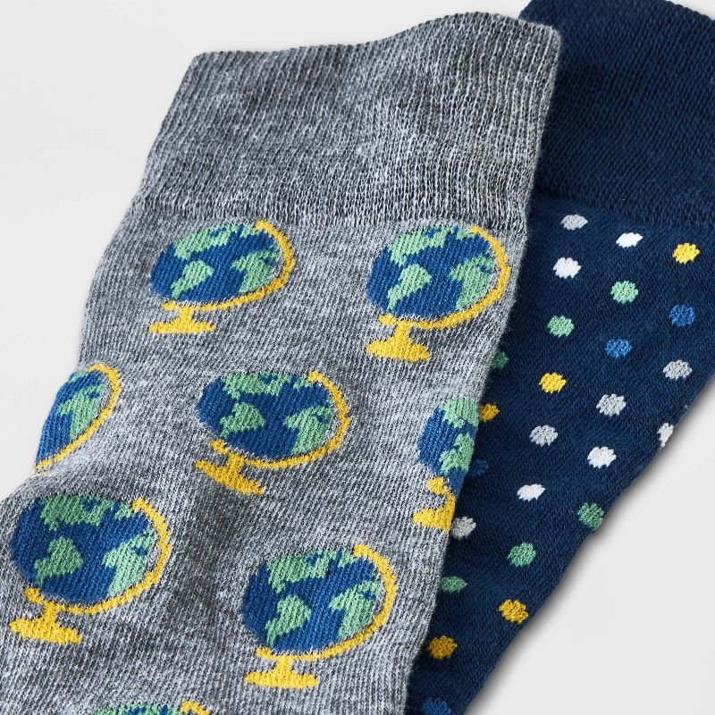 Men&#39;s Globe Print Novelty Crew Socks 2pk - Goodfellow &#38; Co&#8482; Charcoal Gray/Blue 7-12, 3 of 5