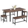 63 Inch Extendable Dining Table, Kitchen Table Set with 2 Benches and 2 Square Stools - 2 of 4