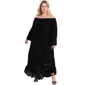 June + Vie by Roaman's Women's Plus Size Off-The-Shoulder Maxi Dress - 1 of 4