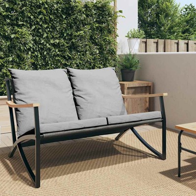 vidaXL Patio Bench with Cushions 47.2" Black Steel