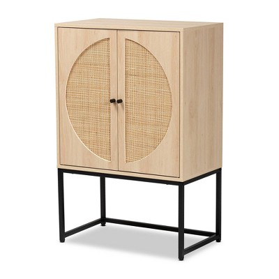 Ardon Bohemian Wood And Metal 2 Door Storage Cabinet With Rattan