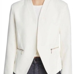 Women's Zipper Pockets Collarless Open Front Blazer - AQUA - 1 of 3