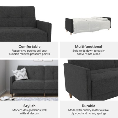 Andora Gray Linen Tufted Twin Sleeper Sofa with Wood Legs