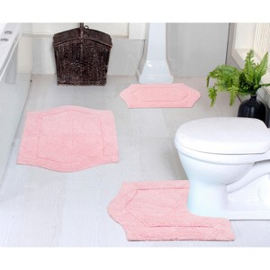 Waterford Tufted Bath Rug, Extra Soft and Absorbent, Non-Slip Bath Mats, Machine Washable bath rugs for Bathroom, 3 Pcs Set with Contour, Pink - 1 of 4