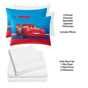 Kids' Lightning McQueen Cars Pillow with Bonus Solid Sheet Set - 1 of 4
