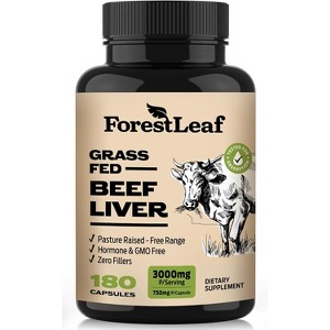 Forest Leaf Grass Fed Beef Liver Capsules, 3000mg Per Serving, Supports Full Immunity & Body Wellness, Freeze Dried Beef Liver Supplement - 180 Caps - 1 of 4