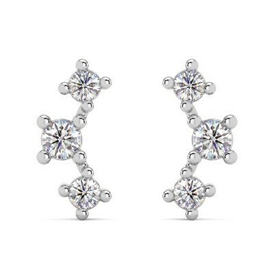 Pompeii3 1/5Ct TW 3-Stone Diamond Crawler Earrings 14k Gold Studs Lab Created 1/3" Tall