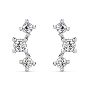 Pompeii3 1/5Ct TW 3-Stone Diamond Crawler Earrings 14k Gold Studs Lab Created 1/3" Tall - 1 of 4