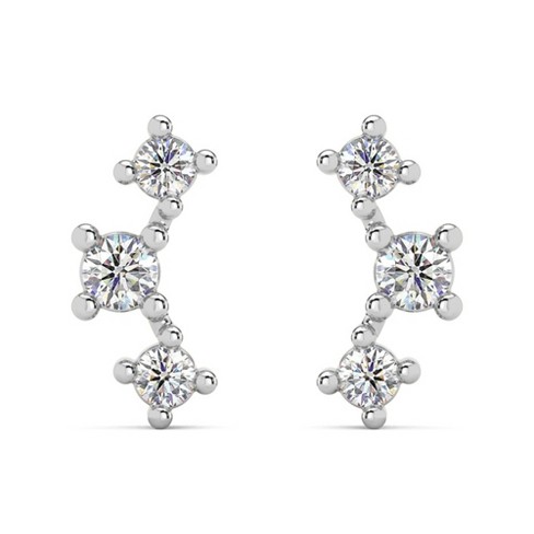 Pompeii3 1/5Ct TW 3-Stone Diamond Crawler Earrings 14k Gold Studs Lab Created 1/3" Tall - image 1 of 4