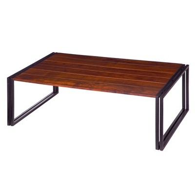 48" Wooden Top Industrial Coffee Table with Metal Sled Base Brown/Black - The Urban Port