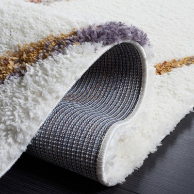 Ivory and Multi Synthetic Square Shag Area Rug, 7'x7'