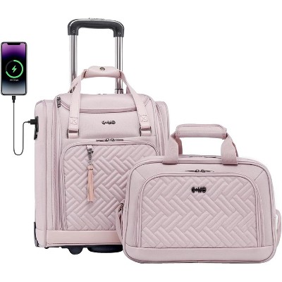 Coolife Luggage Carry On Underseat Luggage Suitcase Softside Wheeled Luggage Lightweight Rolling Travel Bag Underseater (Pink, Carry-On 16-Inch)