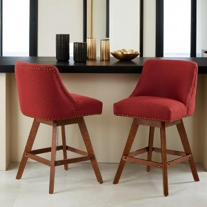 Leovsnove Counter Height Swivel Barstools Set of 2,26" H Seat Height Upholstered Bar Stools,Fabric Bar Stools with Back,Solid Wood Legs - 1 of 4