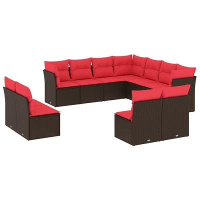 vidaXL Patio Sofa Set - Brown and Red Without Table