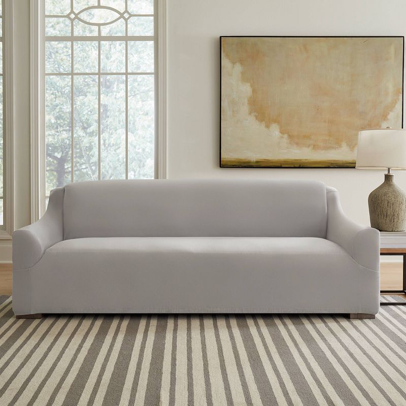 Sure Fit Hampstead Stretch Velvet Extra Large Sofa Machine Washable Couch Cover Light Gray, 1 of 7