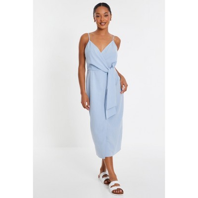 QUIZ Women's Linen Wrap Strappy Midi Dress