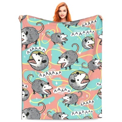 Opossum Cartoon Flannel Blanket - Plush, Soft, Knit Polyester Fabric, Cozy for Bed, Sofa, Travel - All Seasons Throw, Christmas Gifts
