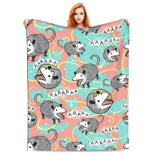 Opossum Cartoon Flannel Blanket - Plush, Soft, Knit Polyester Fabric, Cozy for Bed, Sofa, Travel - All Seasons Throw, Christmas Gifts - 1 of 4