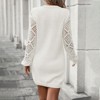Coolmee Women's Fall Dress Hollow Out Long Sleeve V Neck Knit Dress Sweater Bodycon Pullover Jumper Sweaters Mini Dress - 4 of 4