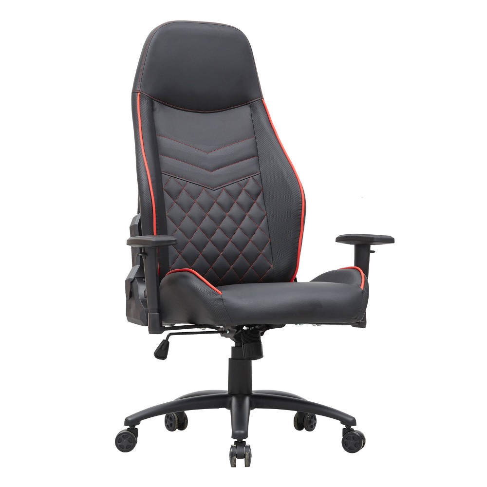 24/7 Shop At Home Ansar Diamond Stitched Faux Leather Gaming Chair Black/Red: Ergonomic Swivel Computer Chair with Adjustable Arms