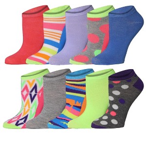 Tipi Toe Womens 10 Pairs Striped and Dotted Pattern in Bold Colors Low Cut/No Show Socks - 1 of 4