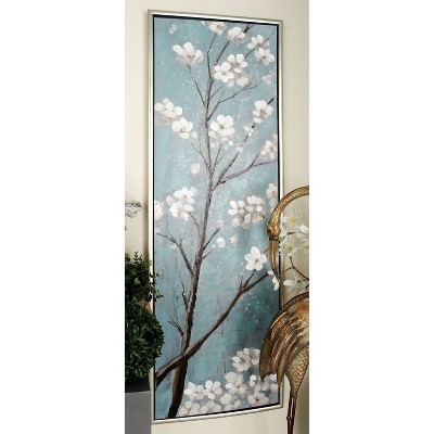Canvas Floral Cherry Blossom Framed Wall Art with Silver Frame Set of 2 Aquamarine - Olivia & May
