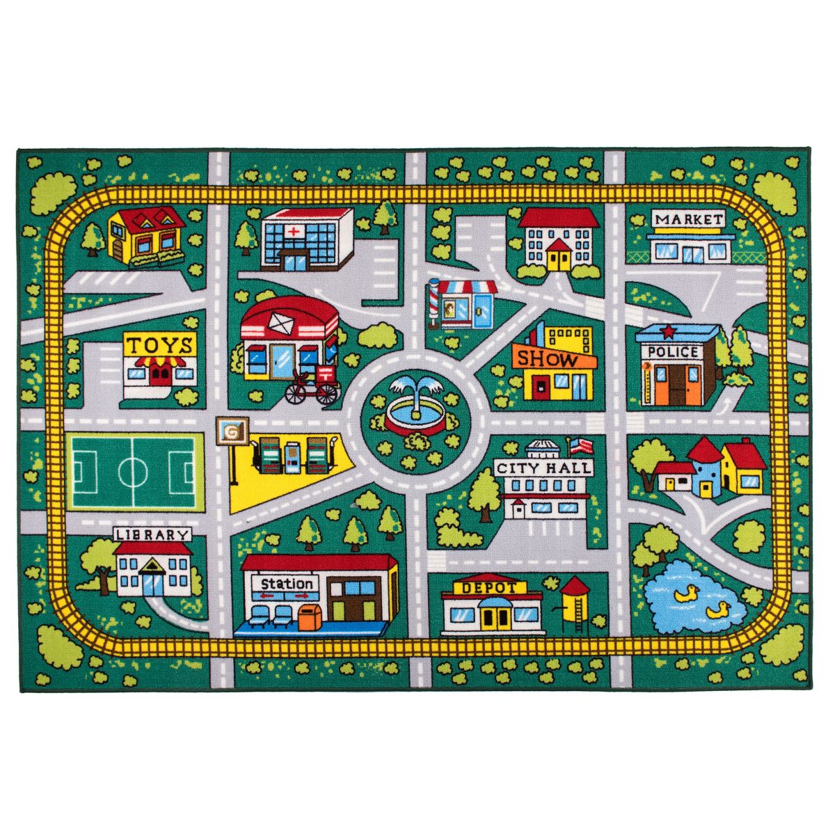 World Rug Gallery Kids Educational Learning City Life Road Non Slip Area Rug: Stain-Resistant, Pet Friendly