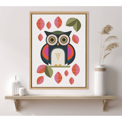Retro Owl Print on Natural Canvas with Wooden Frame, 18" x 24"