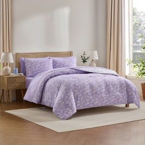 Nestl Bed in a Bag, 7pc Comforter Set Botanical Design, Modern Comforter Sets with Sheets, Bed in a Bag Bed Set - 1 of 4