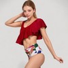 Anna-Kaci Swim Women's One Shoulder Ruffle Bikini Top with High Waist Abstract Print Bottom for a Bold and Flattering Swim Look - 3 of 4