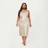 Anna-Kaci Lounge Women's PLus Size Satin Midi Slip Dress with Draped Neckline and Smooth Glossy Fabric - 2 of 4