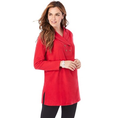 Roaman's Women's Plus Size Double Button High Pile Fleece Fleece Tunic